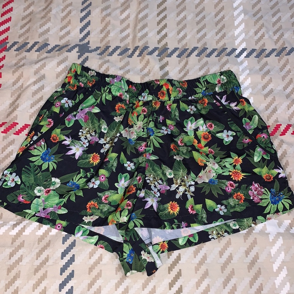 Adidas neo black and green floral shorts